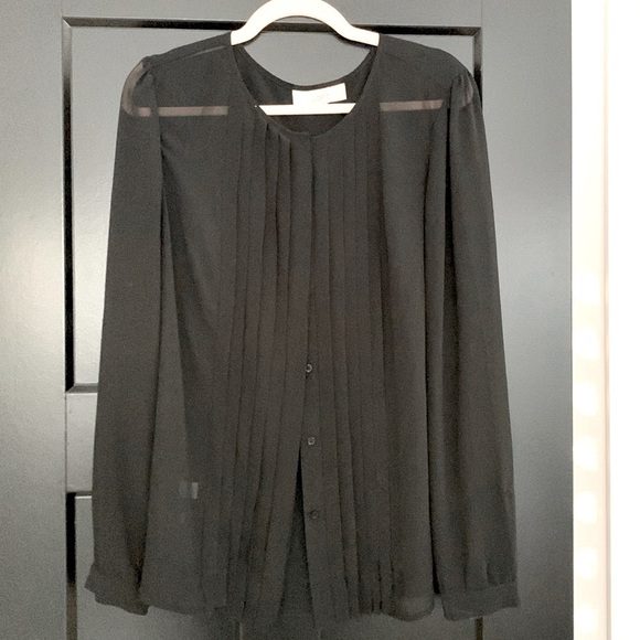 LOFT Tops - Loft Sheer/Sexy/Feminine Pleated Black Long Sleeve Blouse. Size Large